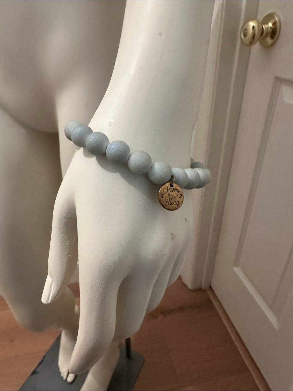 Pale blue matte Beaded Bracelet with Charm